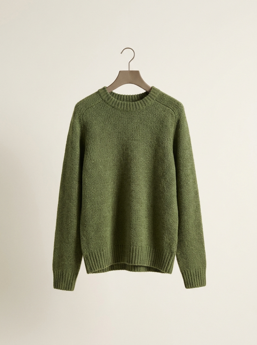 Merino crewneck on a hanger