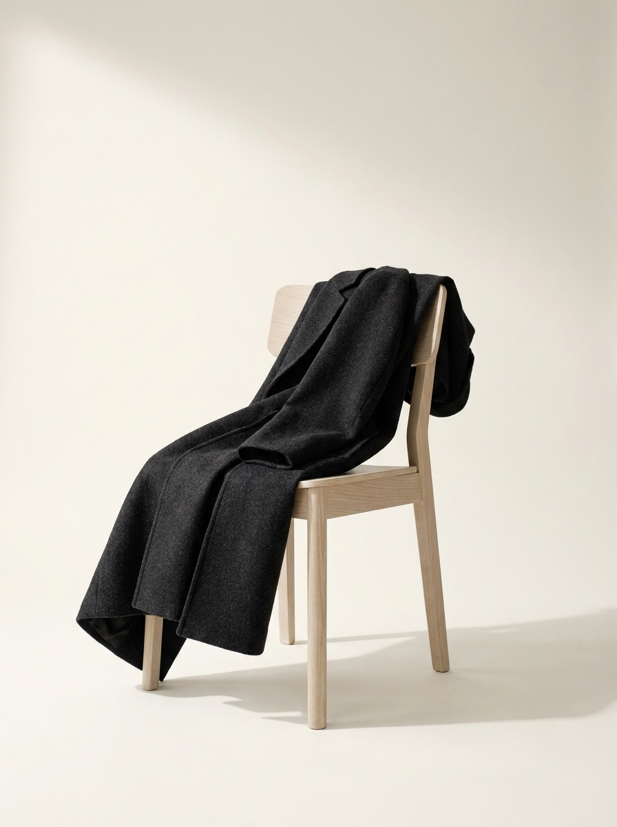 Wool overcoat draped on a chair