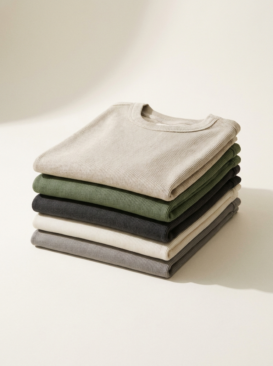 Folded stack of heavyweight tees